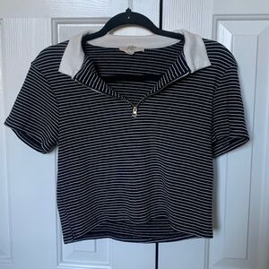 Black and White Striped Cropped Collared Shirt (Never Worn New)